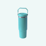 30oz Tumbler with Flip Straw and Handle – Stainless Steel Insulated Water Bottle Travel Mug – Tropical Turquoise