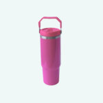 30oz Tumbler with Flip Straw and Handle – Stainless Steel Insulated Water Bottle Travel Mug – Wildberry Pink