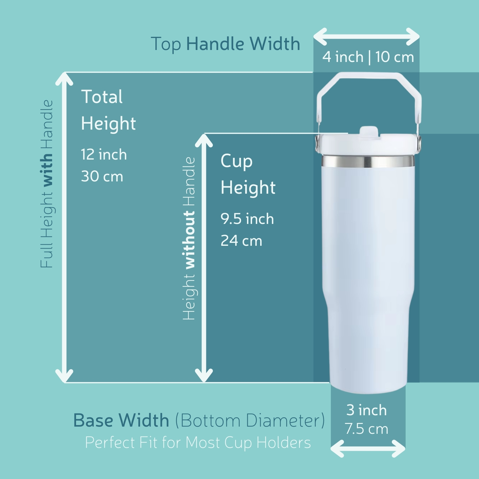 30oz Tumbler with Flip Straw and Handle – Stainless Steel Insulated Water Bottle Travel Mug – Size