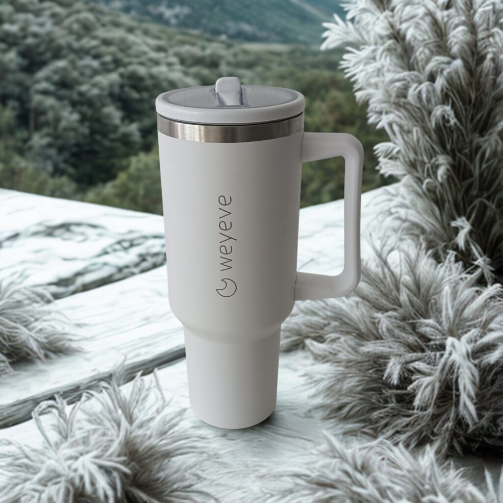 40oz Travel Tumbler White - table, mountains, forest, plants, cloudy frost white, modern contemporaty minimalist interior, nature