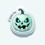 Spooky Glow Mint Pumpkin Sticker – Neon Halloween Jack-O’-Lantern