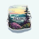 Acadia National Park Sticker – Coastal Sunrise Mountain Landscape Decal, Maine